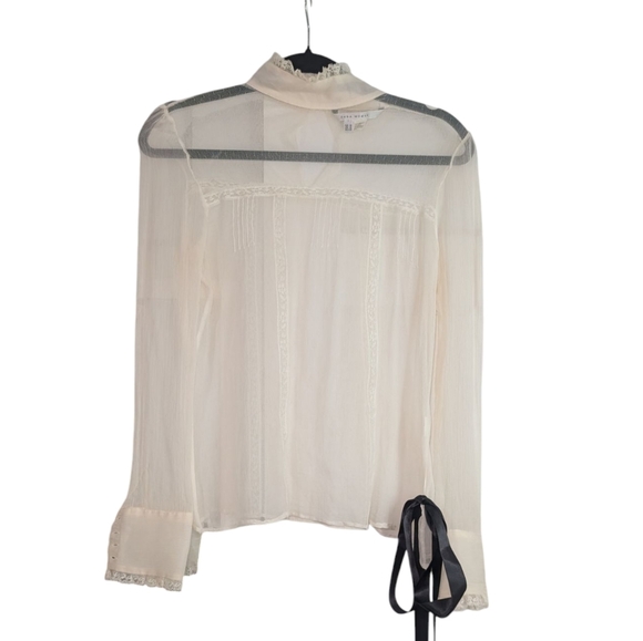 Zara Tops - Zara Cream Pleated Long Sleeve Blouse with Mandarin Collar